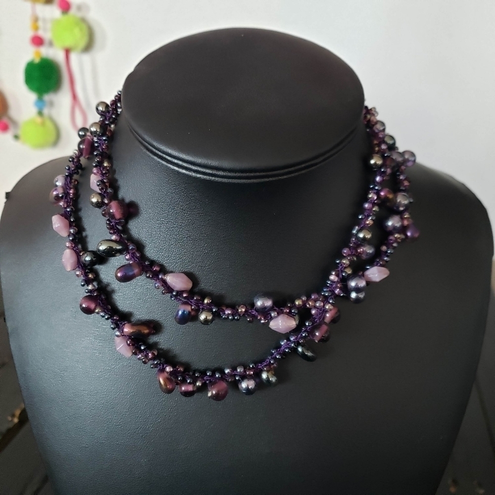 G.H. Bass NWT Purple Beaded Necklace Long Layering Wrap Women's Jewelry